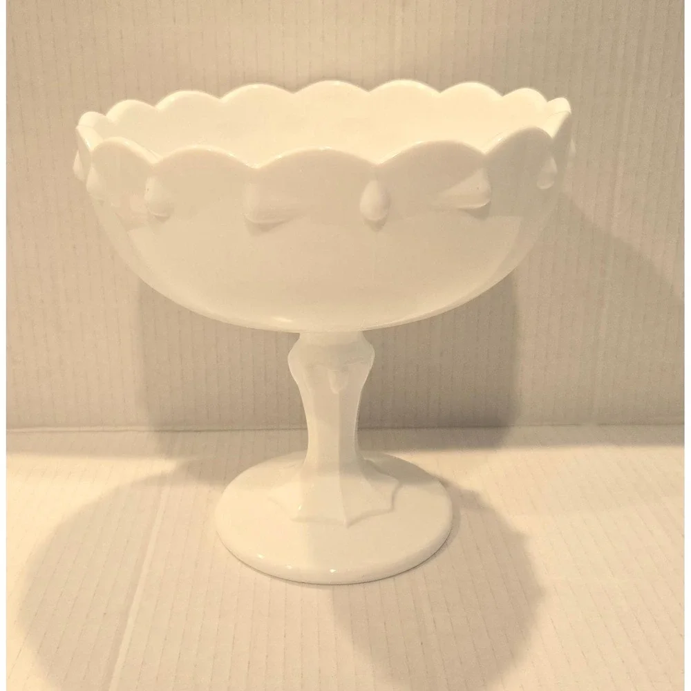 Vintage Indiana Glass Teardrop Milk Compote Pedestal Compote‎ Bowl Scalloped